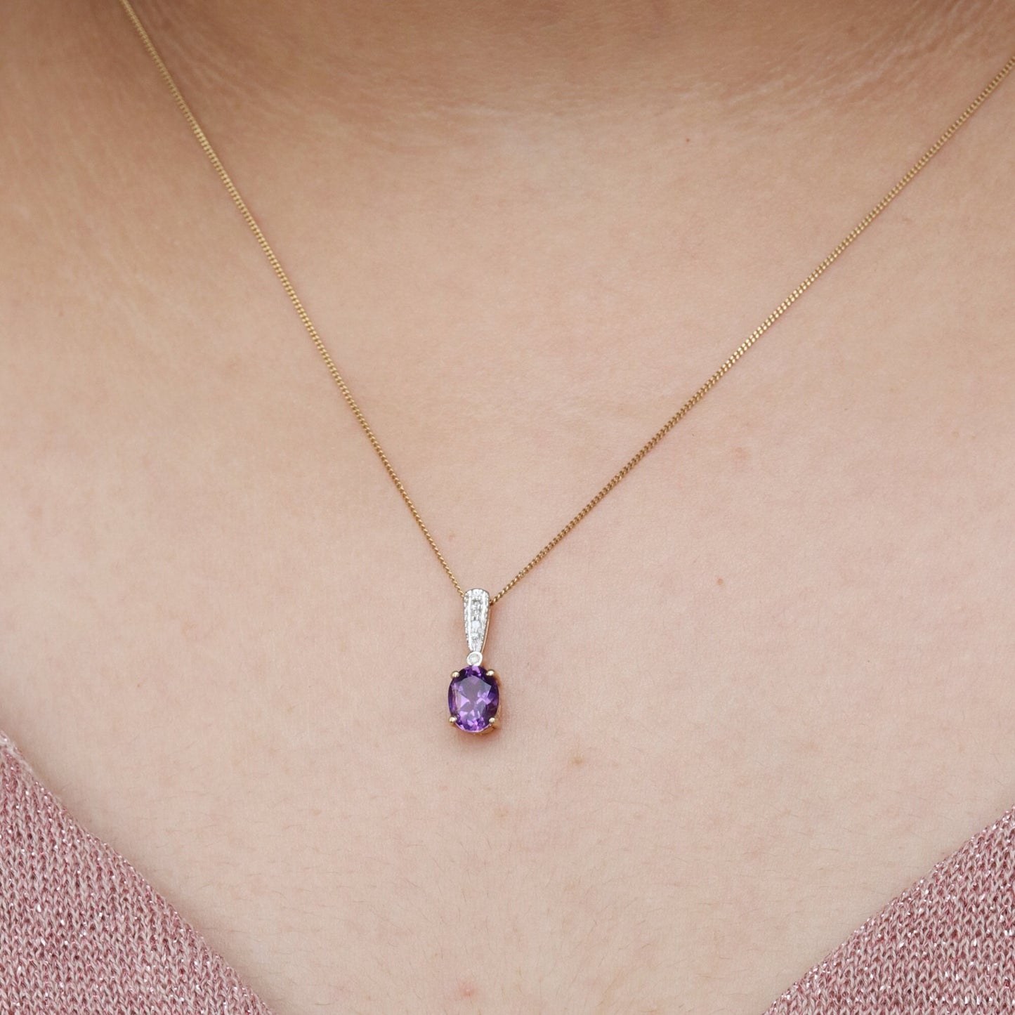 Unique Design Amethyst Necklace 14K Gold