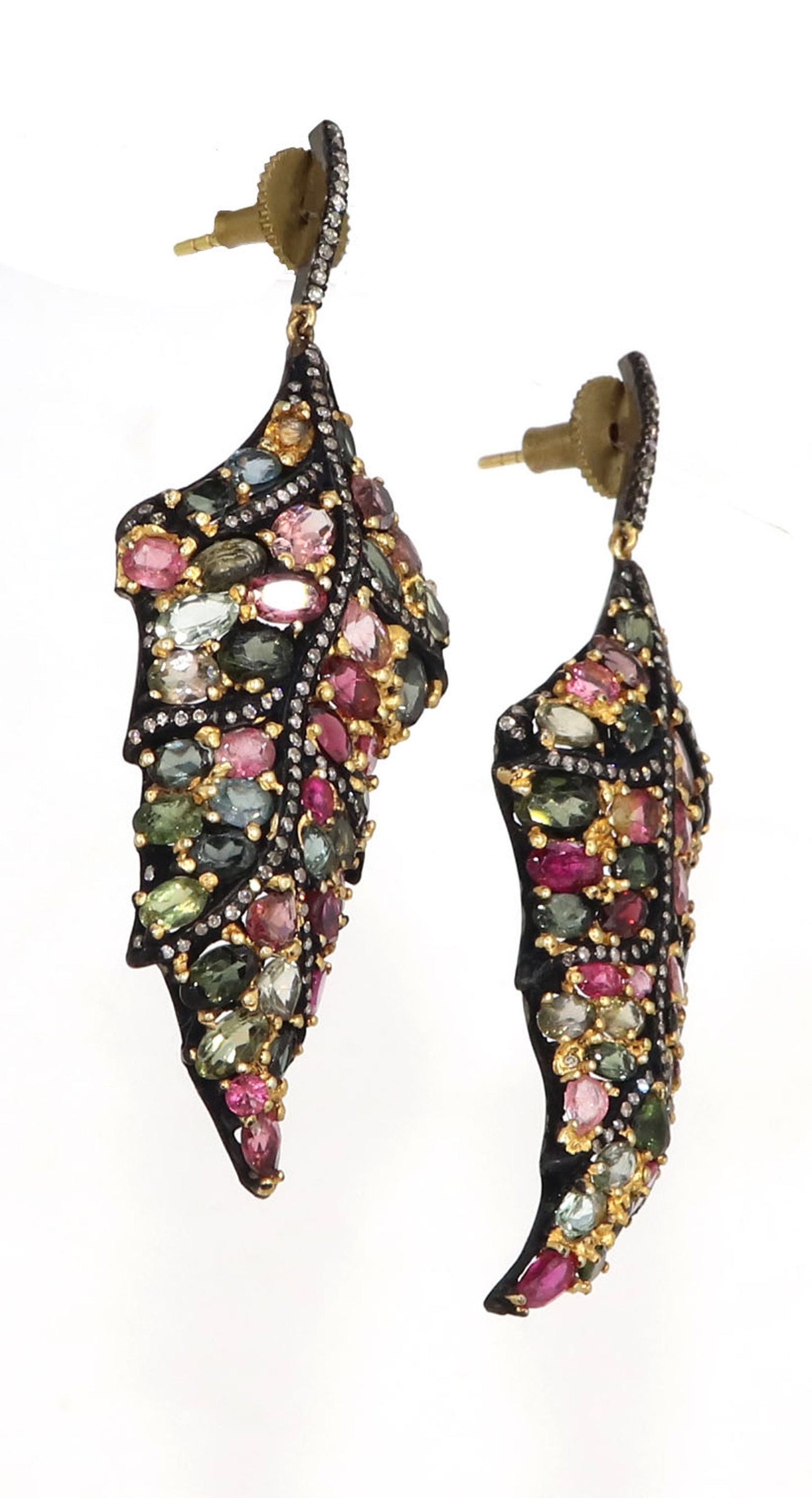 Genuine Multi Tourmaline Real Studded Victorian Earring Gold