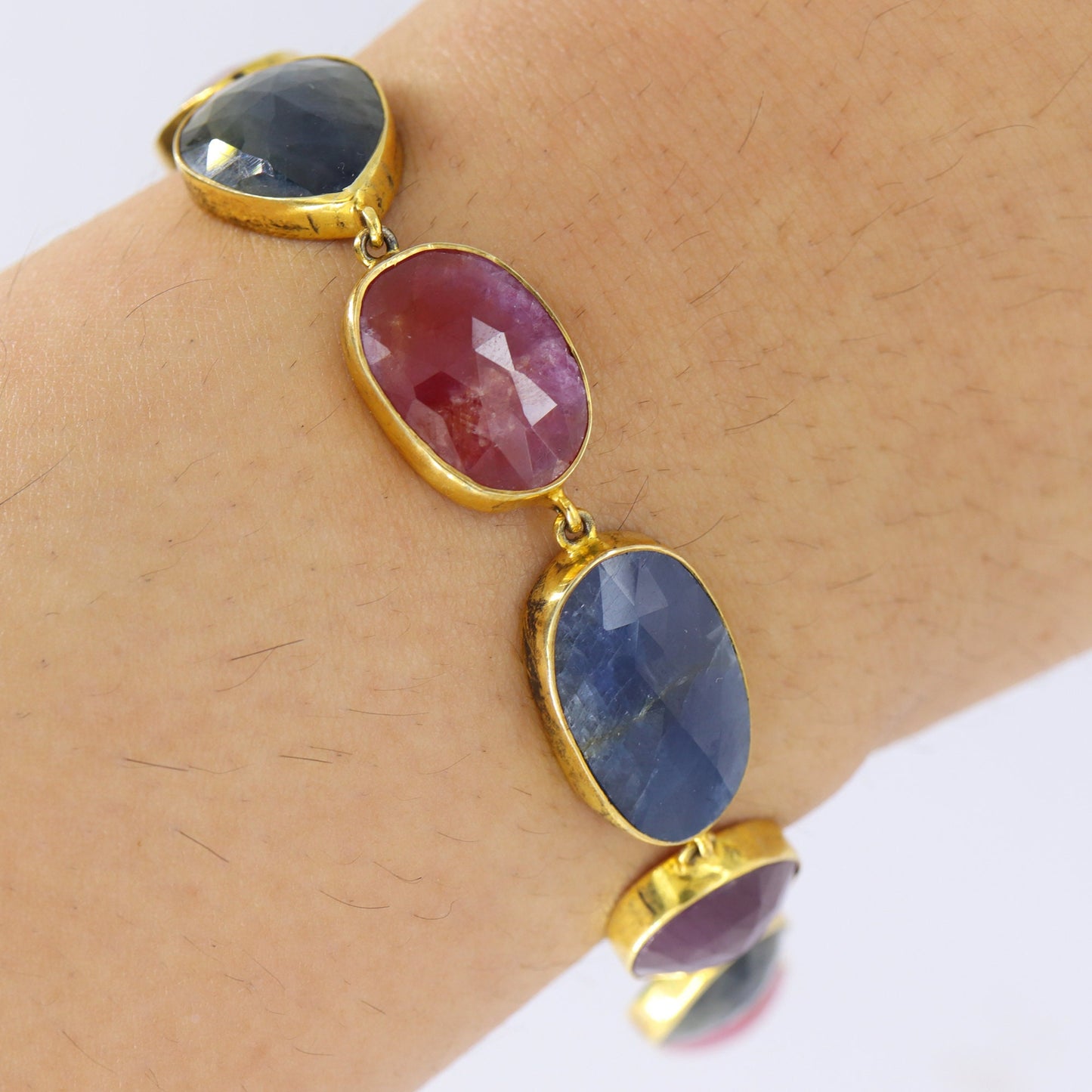 Multi Color Sapphire Gemstone Bracelet Gold
