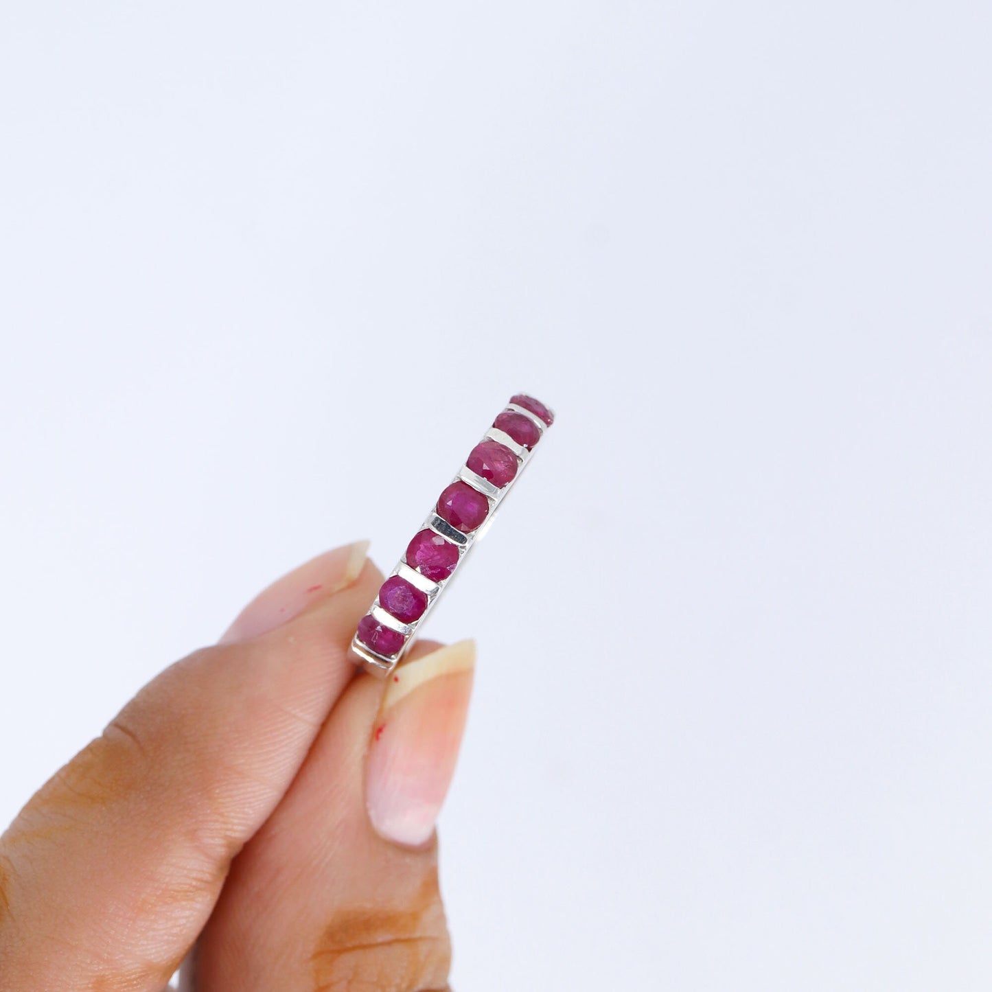 Half Eternity Band Ruby Ring Silver