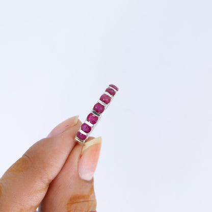 Half Eternity Band Ruby Ring Silver