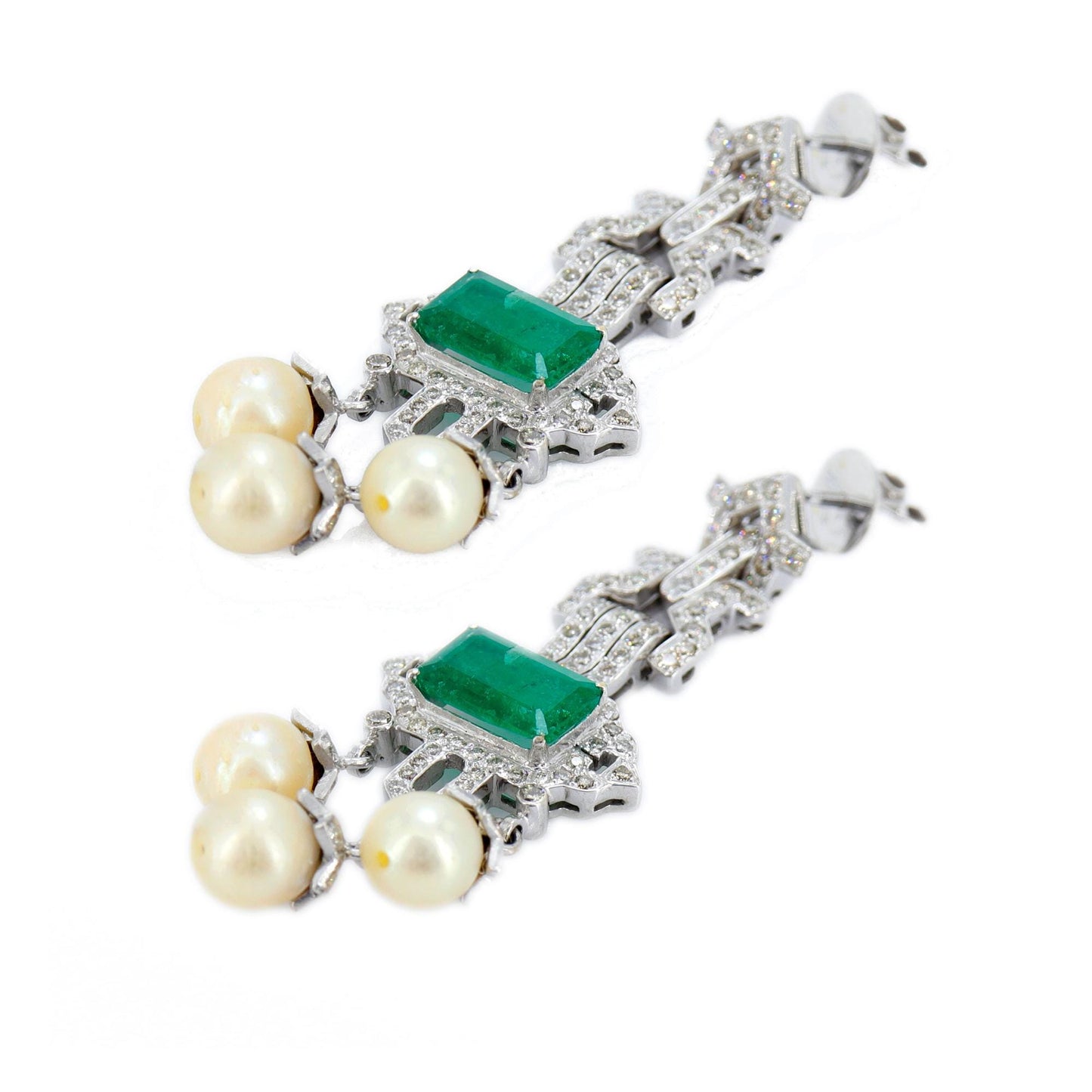 White Emerald Pearl Earring 18K Gold