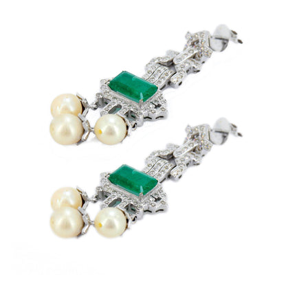 White Emerald Pearl Earring 18K Gold