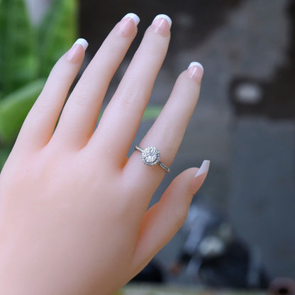 White Illusion Head Halo Engagement Ring 18K Gold