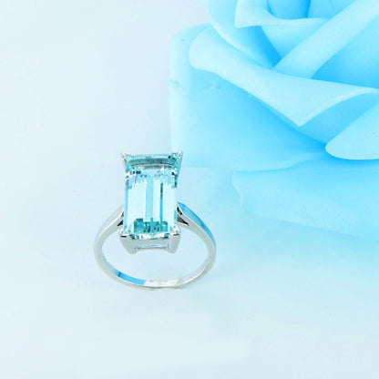 Aquamarine White Ring 14K Gold