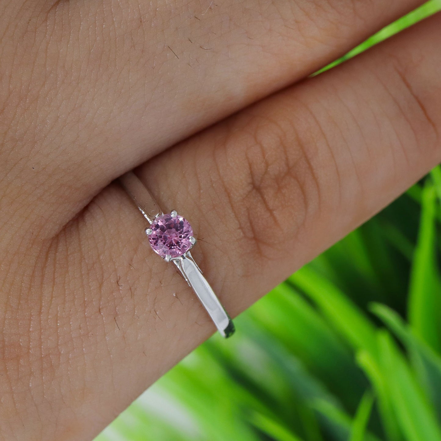 Dainty Pink Sapphire Ring Silver