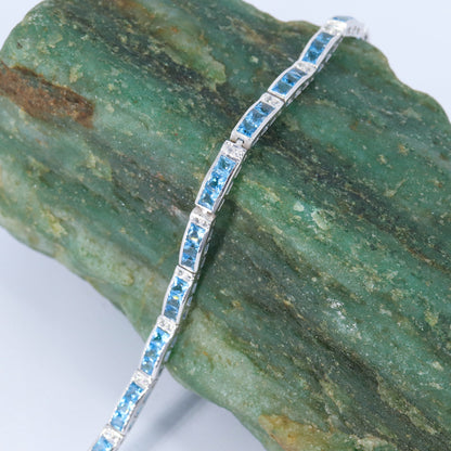 Swiss Blue Topaz & Cubic Zircon Bracelet Silver