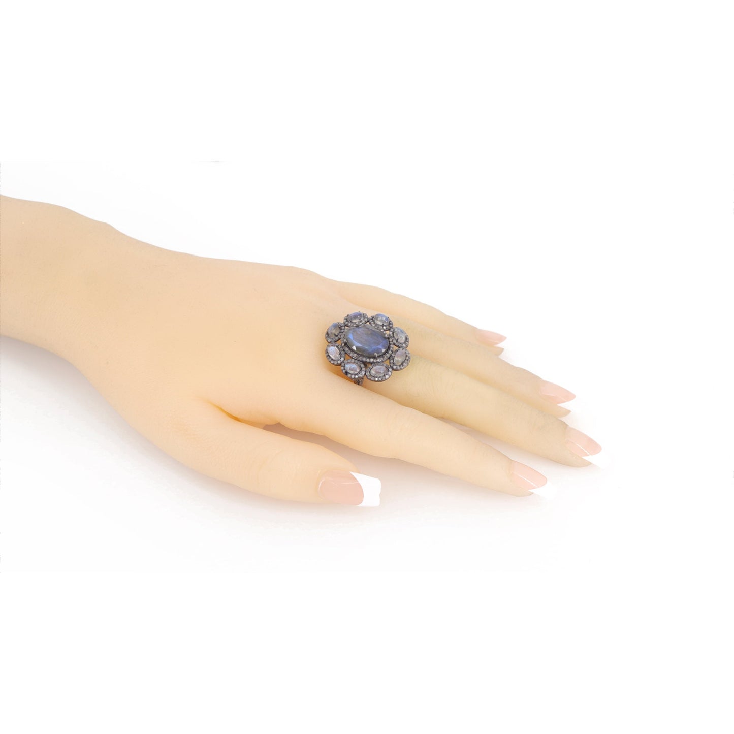 Pave Labradorite Cocktail Ring Silver
