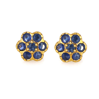 9Mm Flower Shape Studs Daily Wear Studs Blue Sapphire 9K Yellow Sapphire Earring Gold