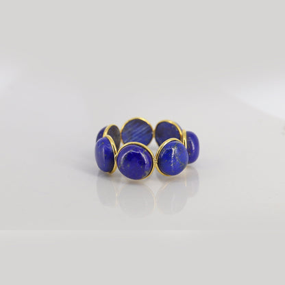 Genuine Lapis Lazuli Gemstone Eternity Band Ring 18K Gold