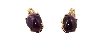 Star Ruby Studs Yellow Certified Genuine Ruby Cabochon Solitaire Earring 14K Gold