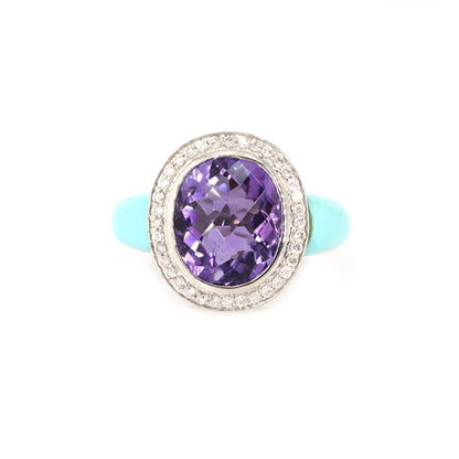Vintage Style Amethyst Engagement Ring 18K Gold