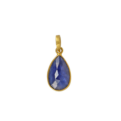 Blue Sapphire Cabochon Rose Cut Gemstone Handmade Pendant 18K Gold