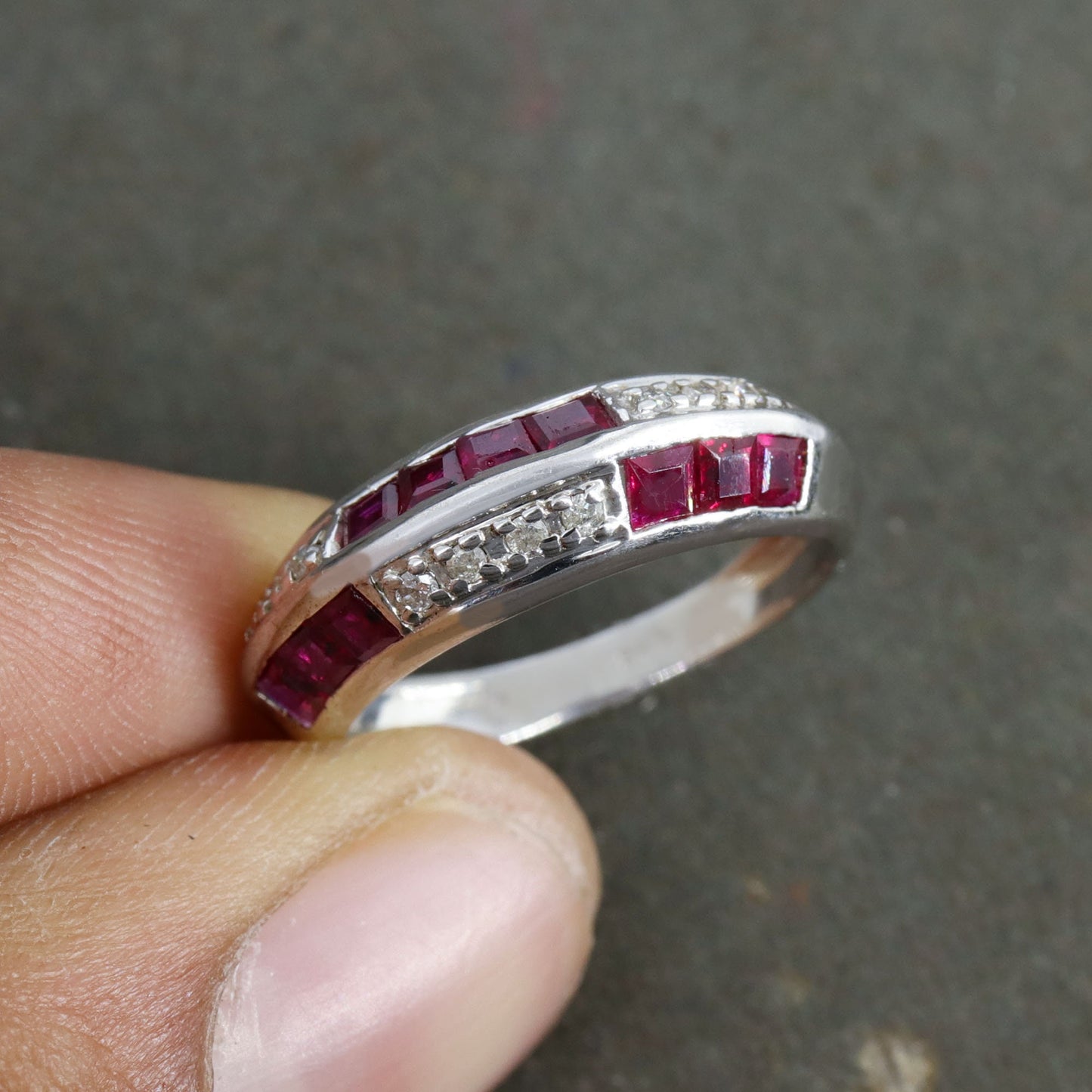 Ruby Band Eternity 925 Sterling Band Dainty Ruby Anniversary Ring Silver