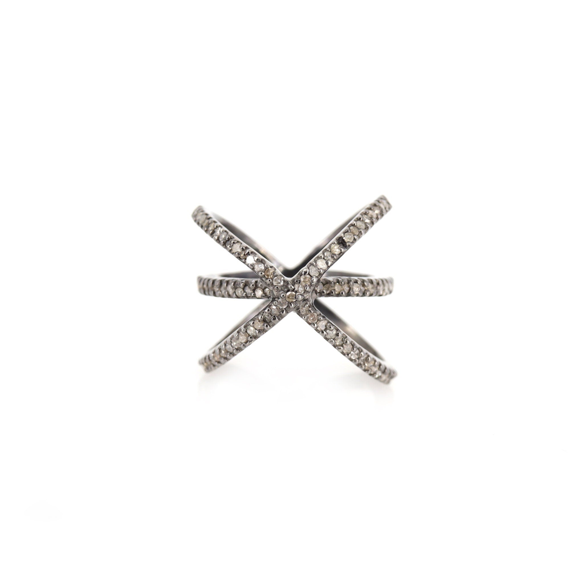 Pave Crossover Ring Silver