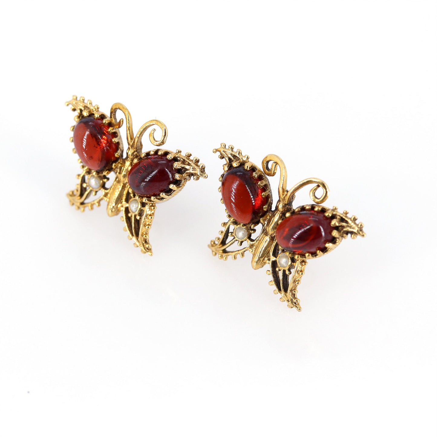 Tiny Butterfly Garnet Studs 9K Yellow Earring Gold