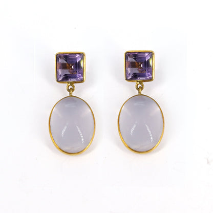 Amethyst & Rose Quartz Earring 18K Gold
