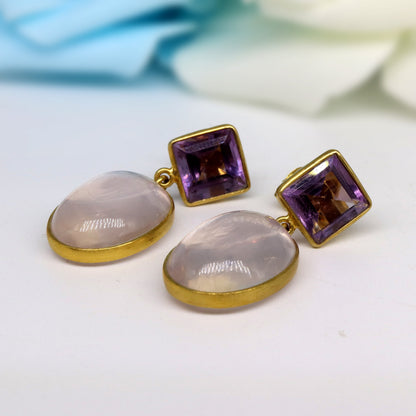 Amethyst & Rose Quartz Earring 18K Gold