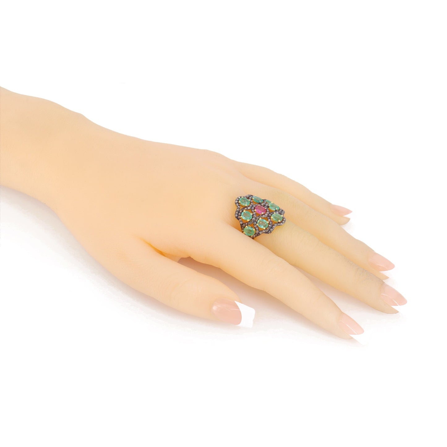 Emerald Pink Sapphire Gemstone Ring Silver