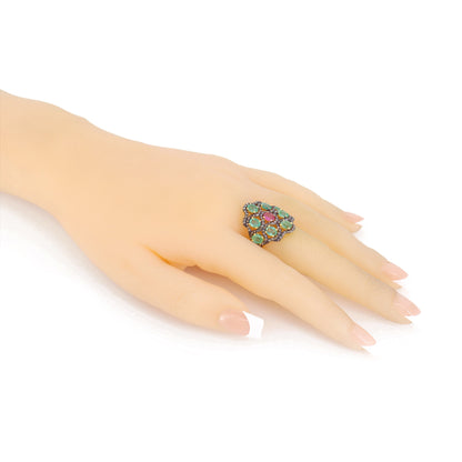 Emerald Pink Sapphire Gemstone Ring Silver