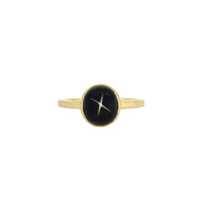 Solitaire Black Star Bezel Ring 14K Gold
