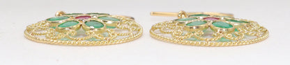 Yellow Handmade Emerald Ruby Hanging Earring 18K Gold