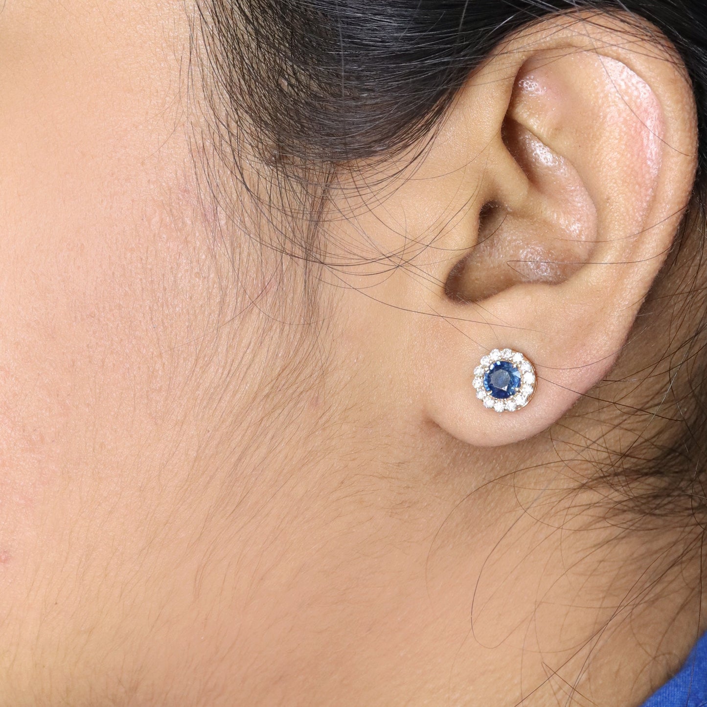 Real Blue Sapphire Stud Earring 14K Gold