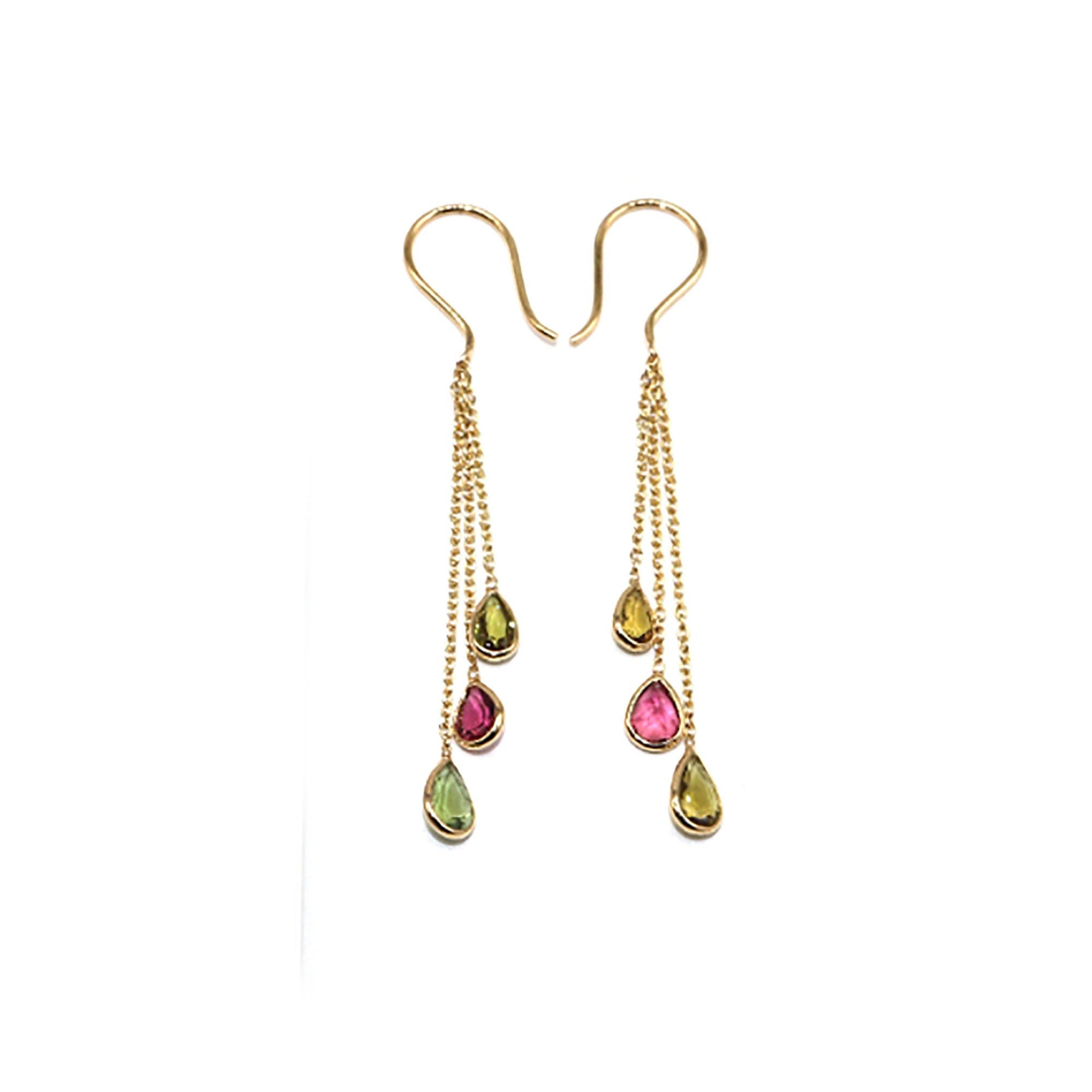 Yellow Handmade Multi Tourmaline Hanging Earring 18K Gold