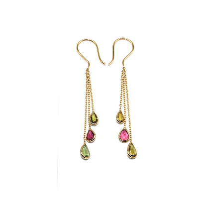 Yellow Handmade Multi Tourmaline Hanging Earring 18K Gold