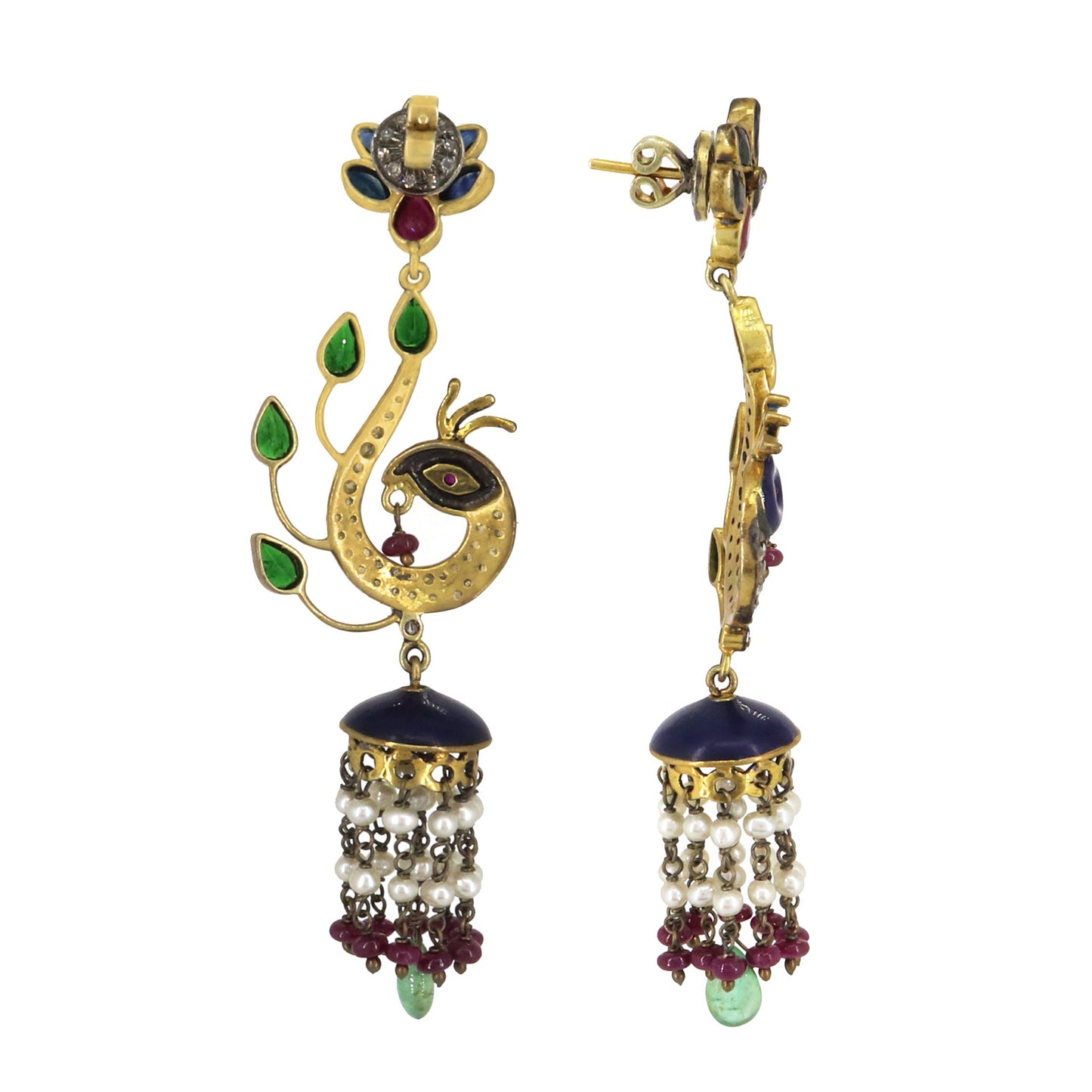 Emerald Chrome Diopside Sapphire Ruby Pearl Jewellery Kundan Enamel Style Indian Jewellery Traditional Earring
