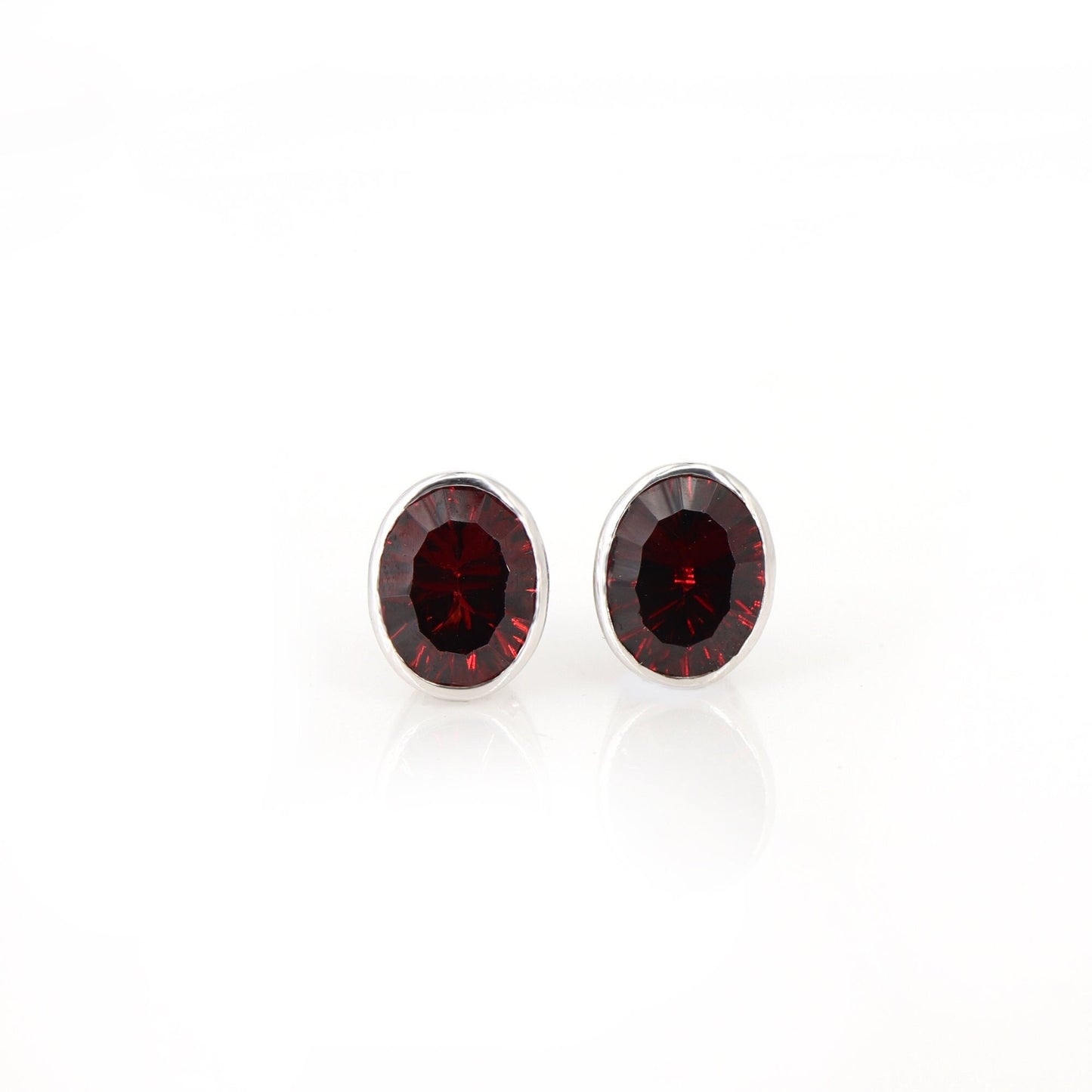 Bezel Red Garnet Oval Shape Studs 14Kt White I Love You Written Studs January Studs Gold
