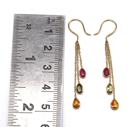 Yellow Handmade Multi Sapphire Ruby Hanging Earring 18K Gold