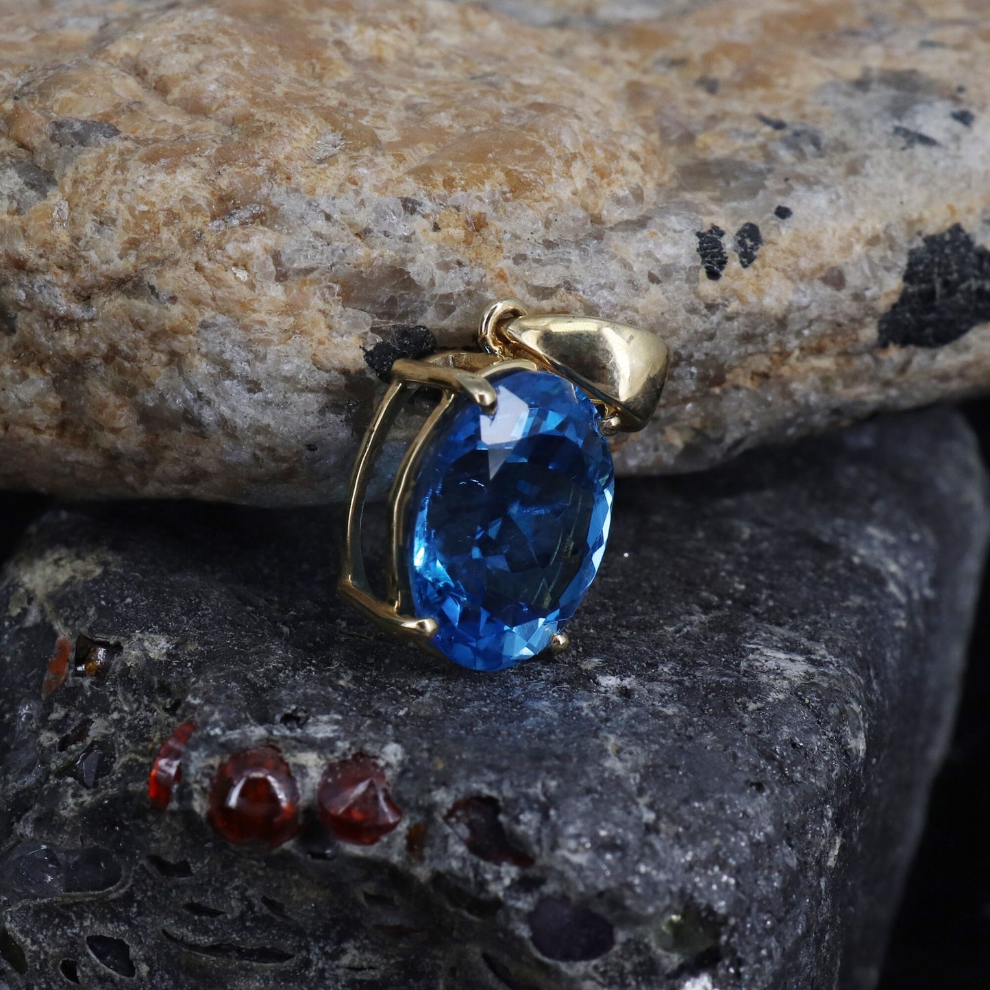 Anniversary Yellow Blue Topaz Pendant 14K Gold