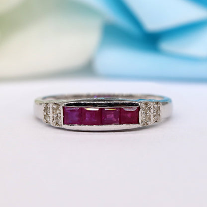 Classic Half Eternity Band Ruby 925 Sterling Ring Silver