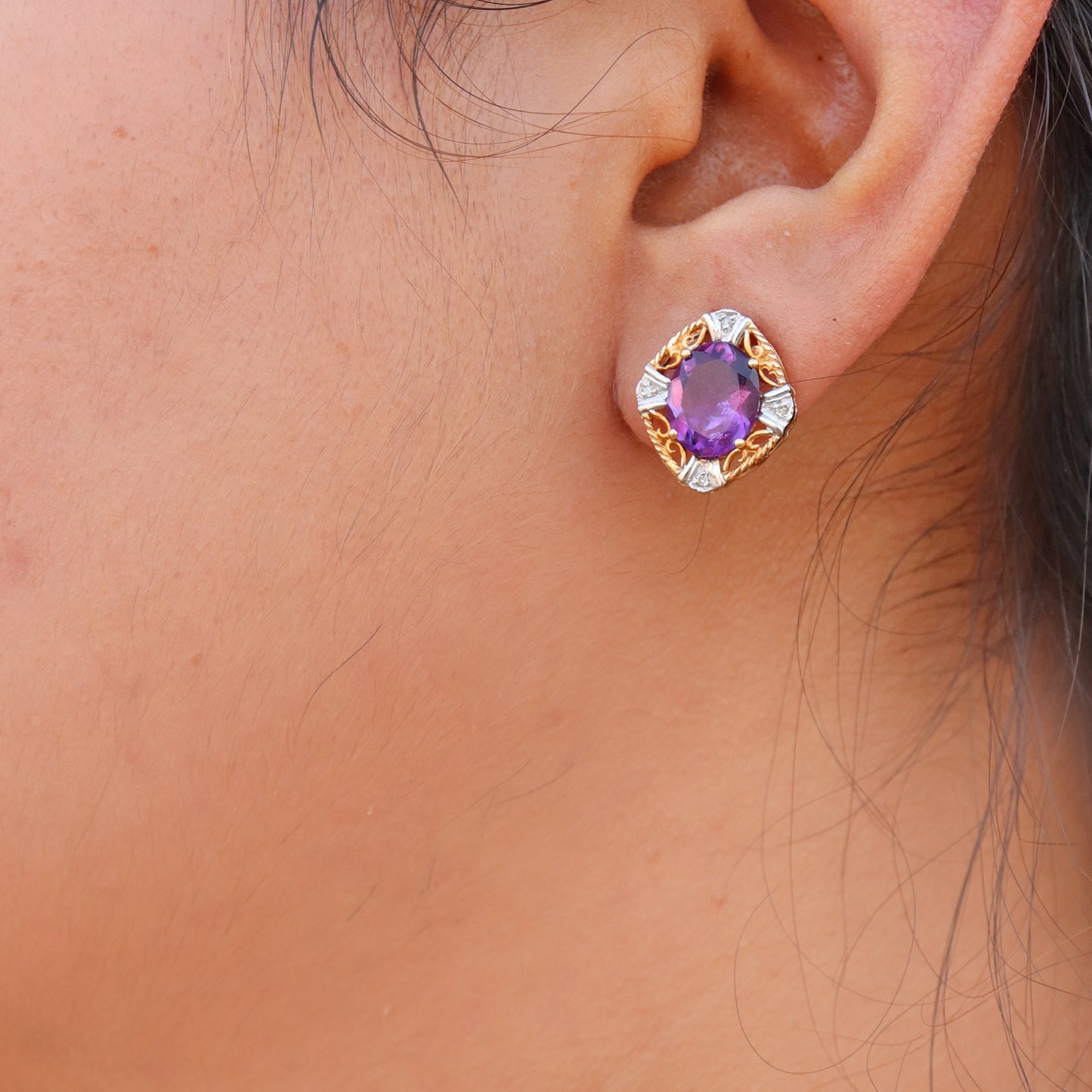 Amethyst Stud Earring 14K Gold