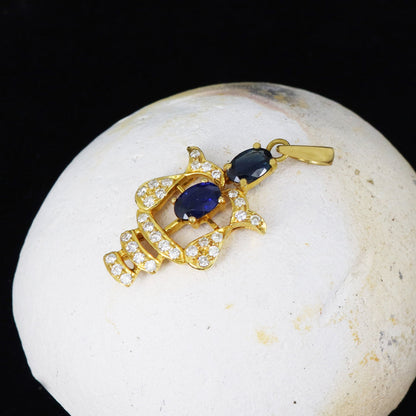 Yellow Blue Sapphire & Pendant 18K Gold