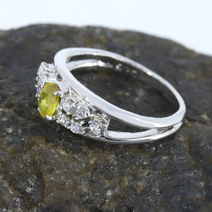 Classic Yellow Orange Sapphire Cubic Zirconia Ring Silver