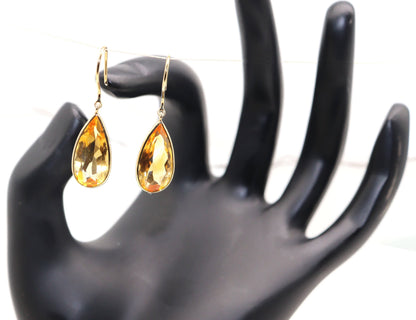 Yellow Handmade Citrine Hanging Earring 18K Gold