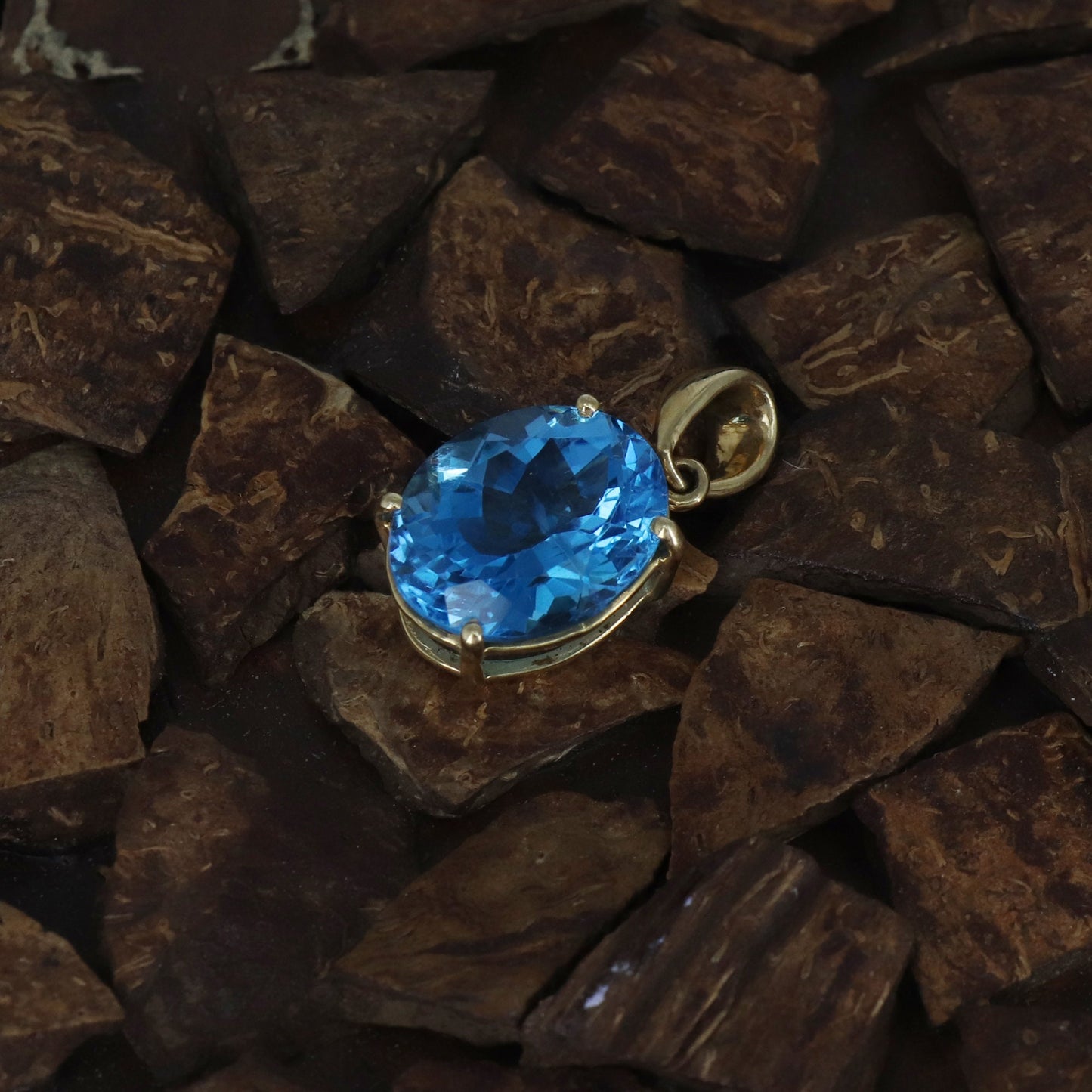 Anniversary Yellow Blue Topaz Pendant 14K Gold