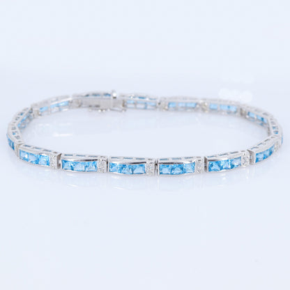 Swiss Blue Topaz & Cubic Zircon Bracelet Silver