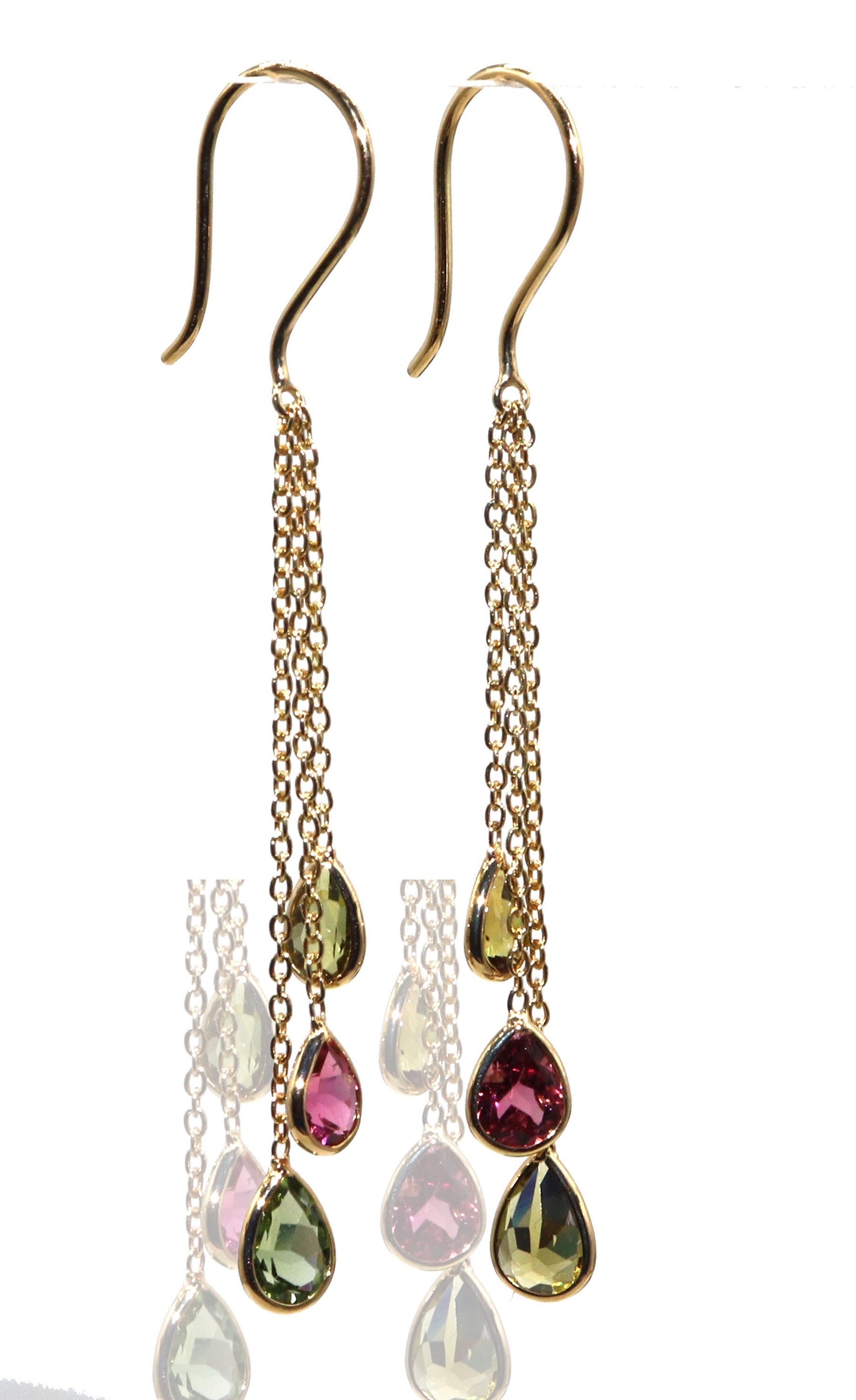 Yellow Handmade Multi Tourmaline Hanging Earring 18K Gold