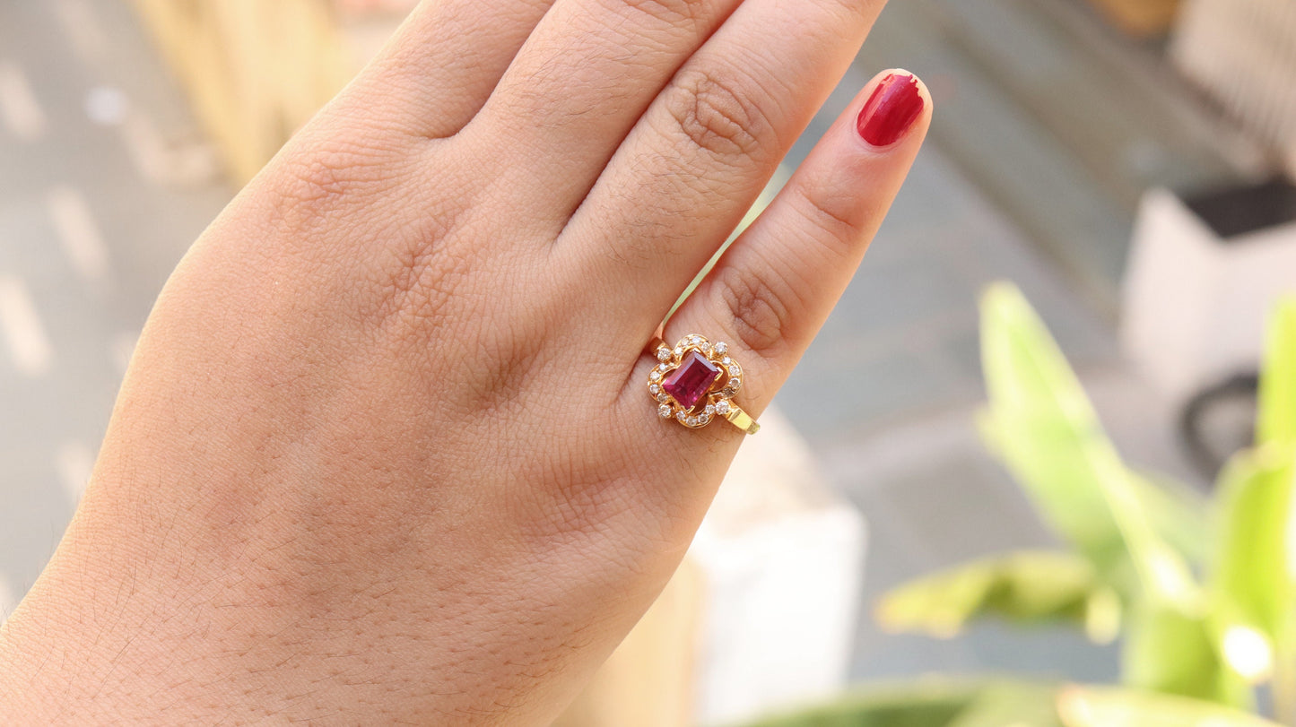 Rubellite Tourmaline & Yellow Ring 18K Gold