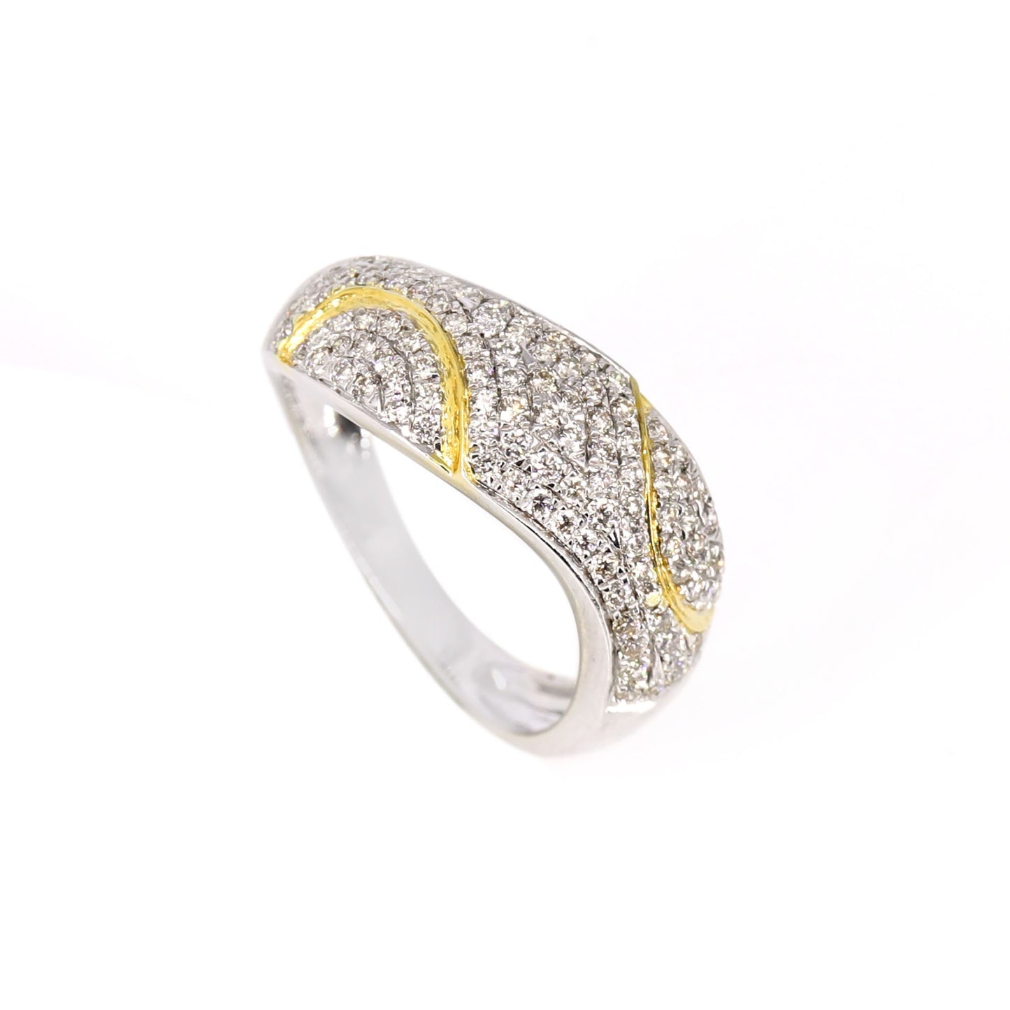 Curved Wedding Band White Round Cut Waved Ring 18K Gold
