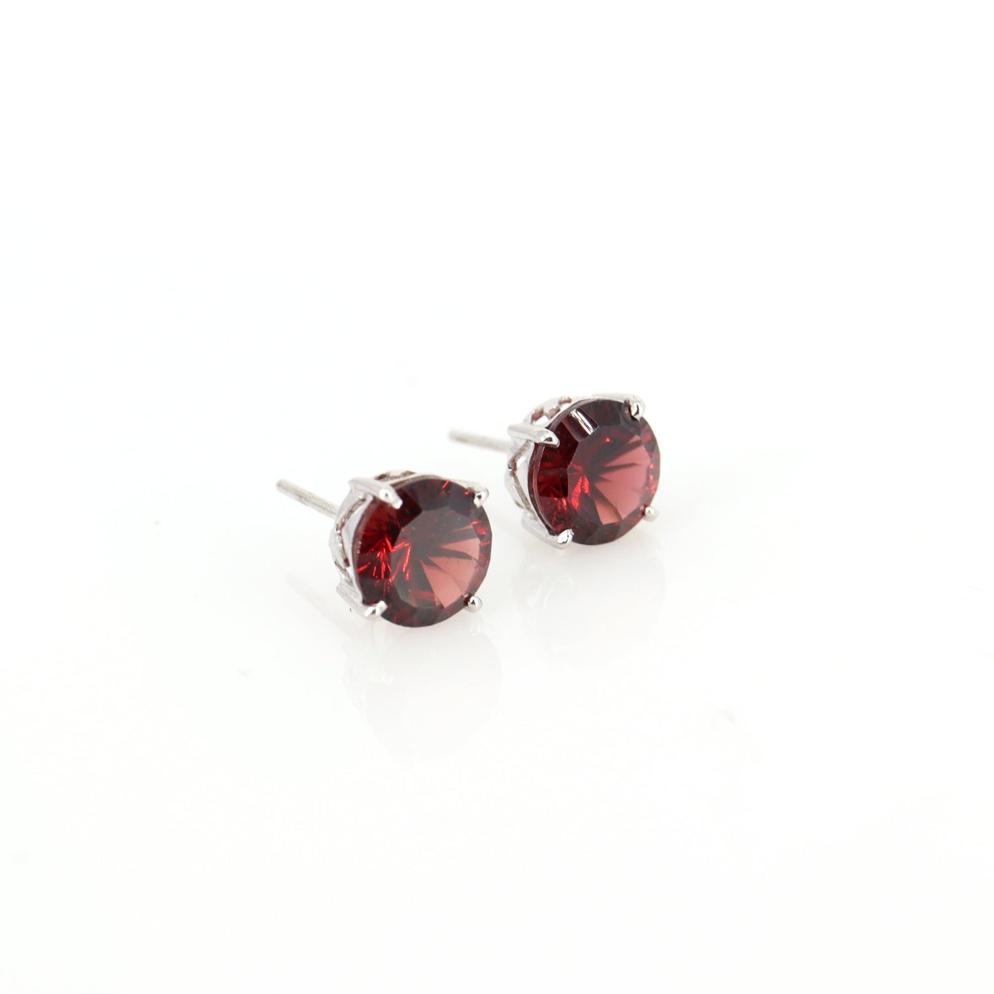 Red Garnet Round Studs 18Kt White Prong Setting Genuine Garnet Gemstone Studs January Studs Gold