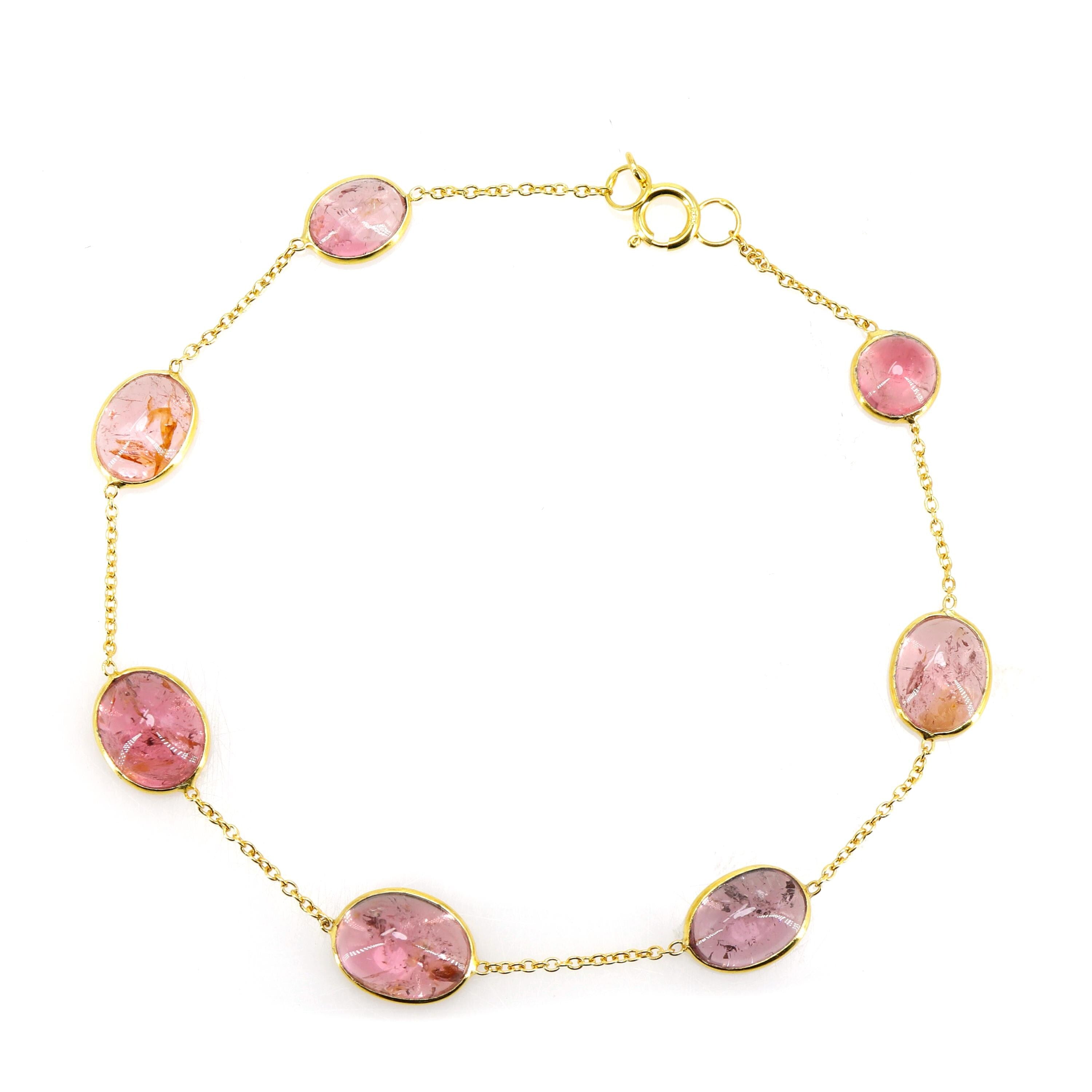 Elegant Pink Tourmaline Bracelet 14K Gold