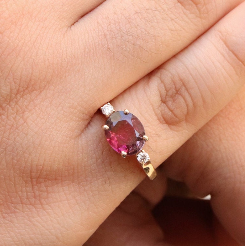 Bicolor Tourmaline Ring 14K Gold