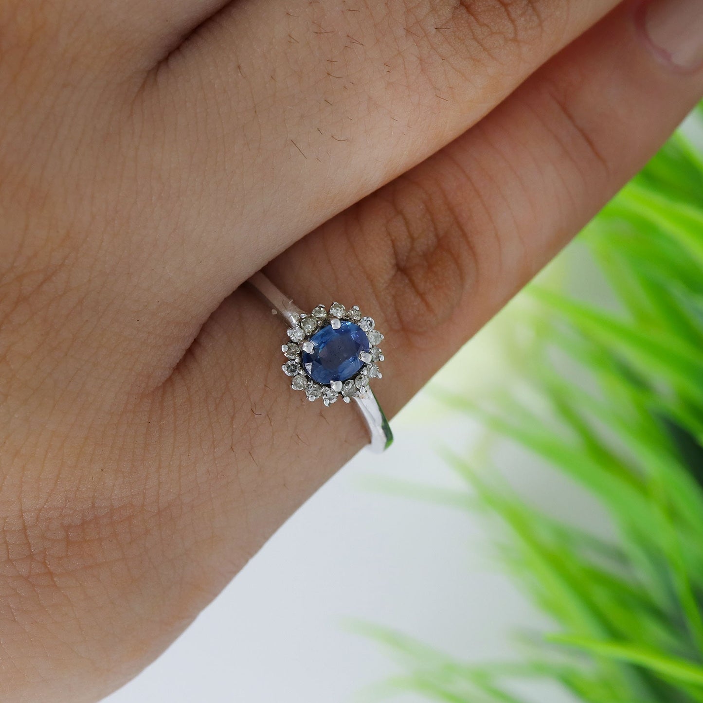 Oval Cut Blue Sapphire Ring Silver