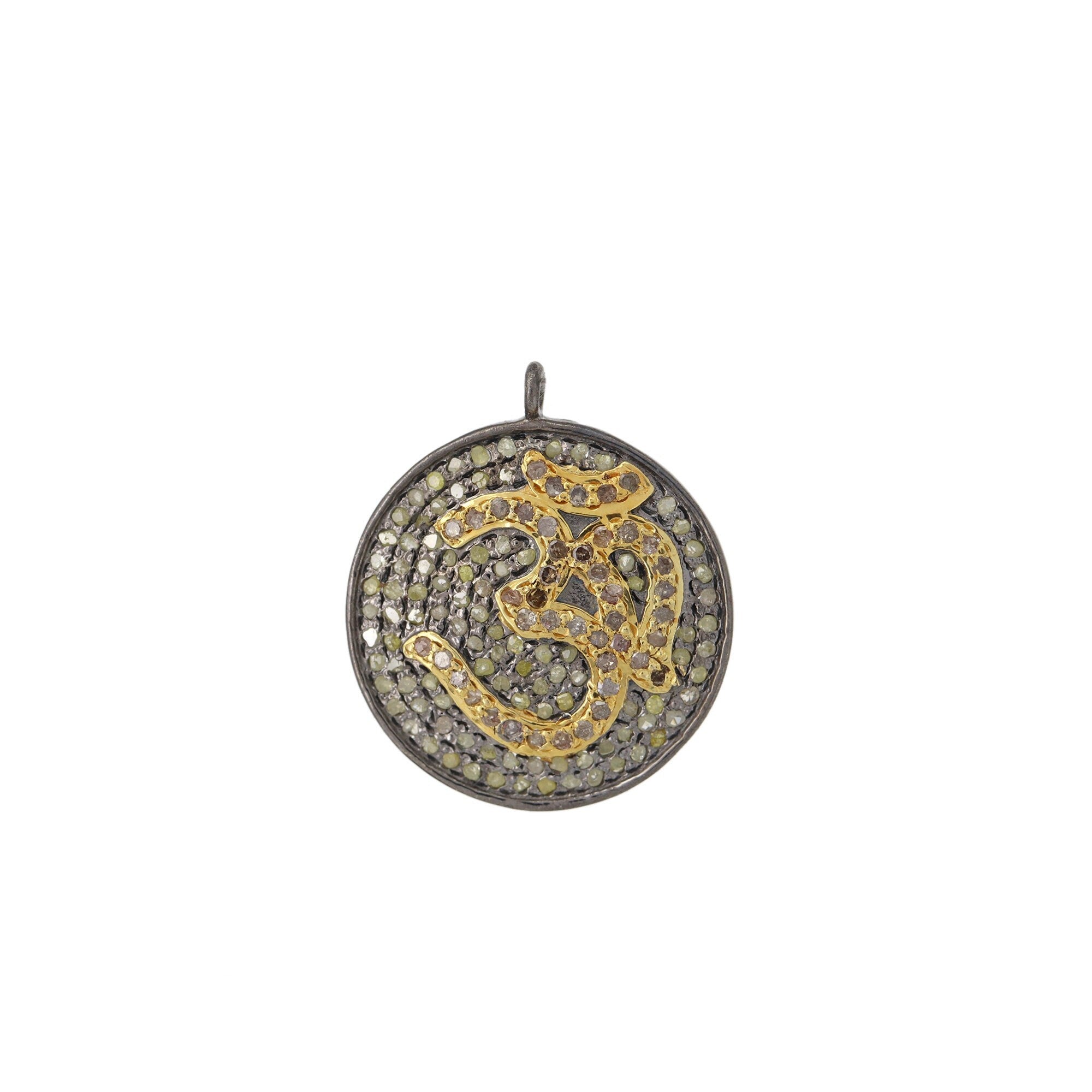 925 Sterling Spiritual Yoga Ohm Symbol Charms Victorian Pave Charm Artisan Organic Meditation Jewelry Making Charms Silver