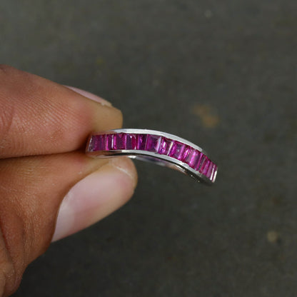 Baguette Cut Gemstone Ruby Ring Silver