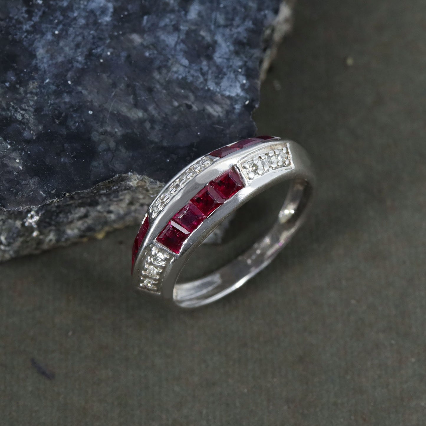 Ruby Band Eternity 925 Sterling Band Dainty Ruby Anniversary Ring Silver
